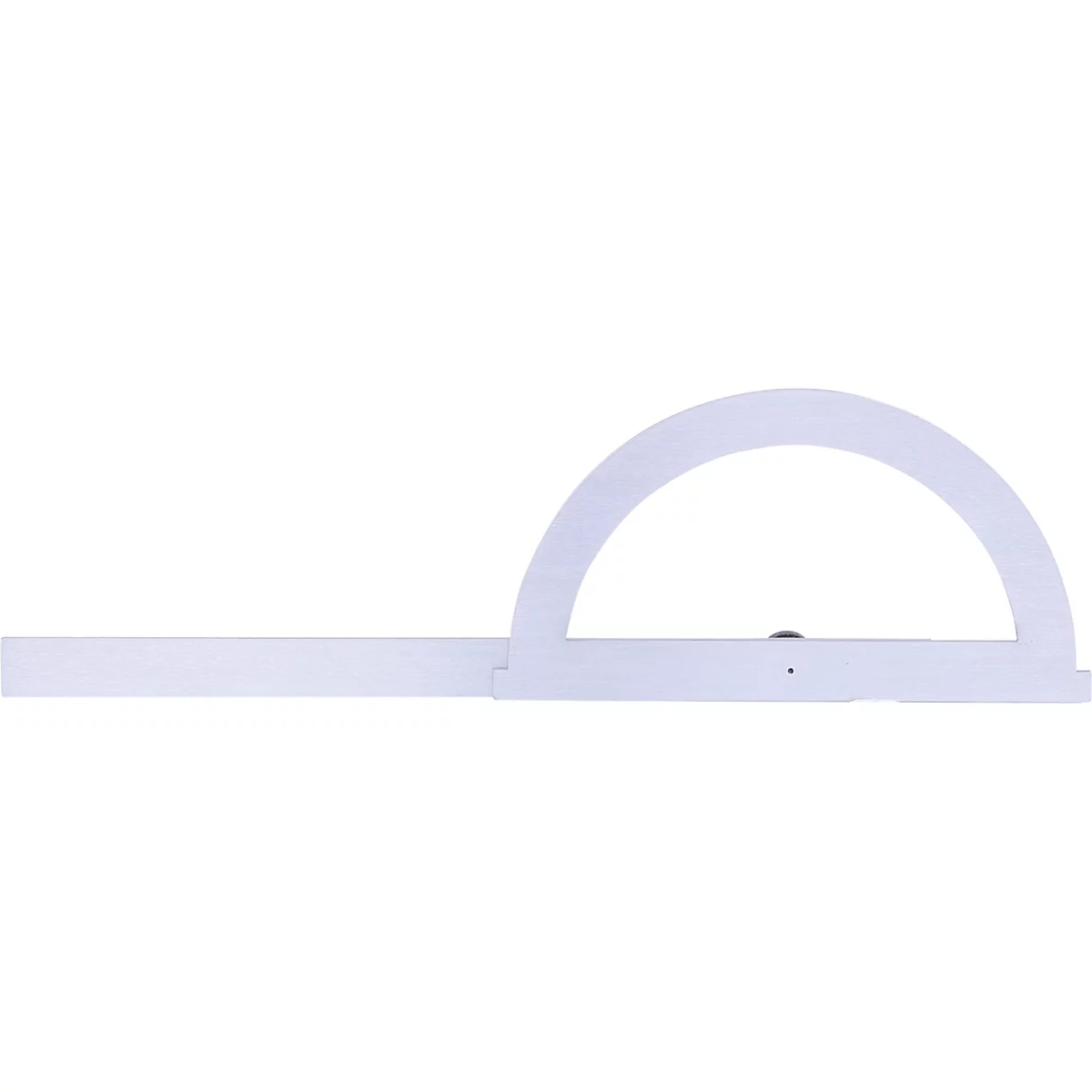 Weißes Winkelmesser-Werkzeug. Der Winkel ist 180 Grad und mit einer Skala versehen.